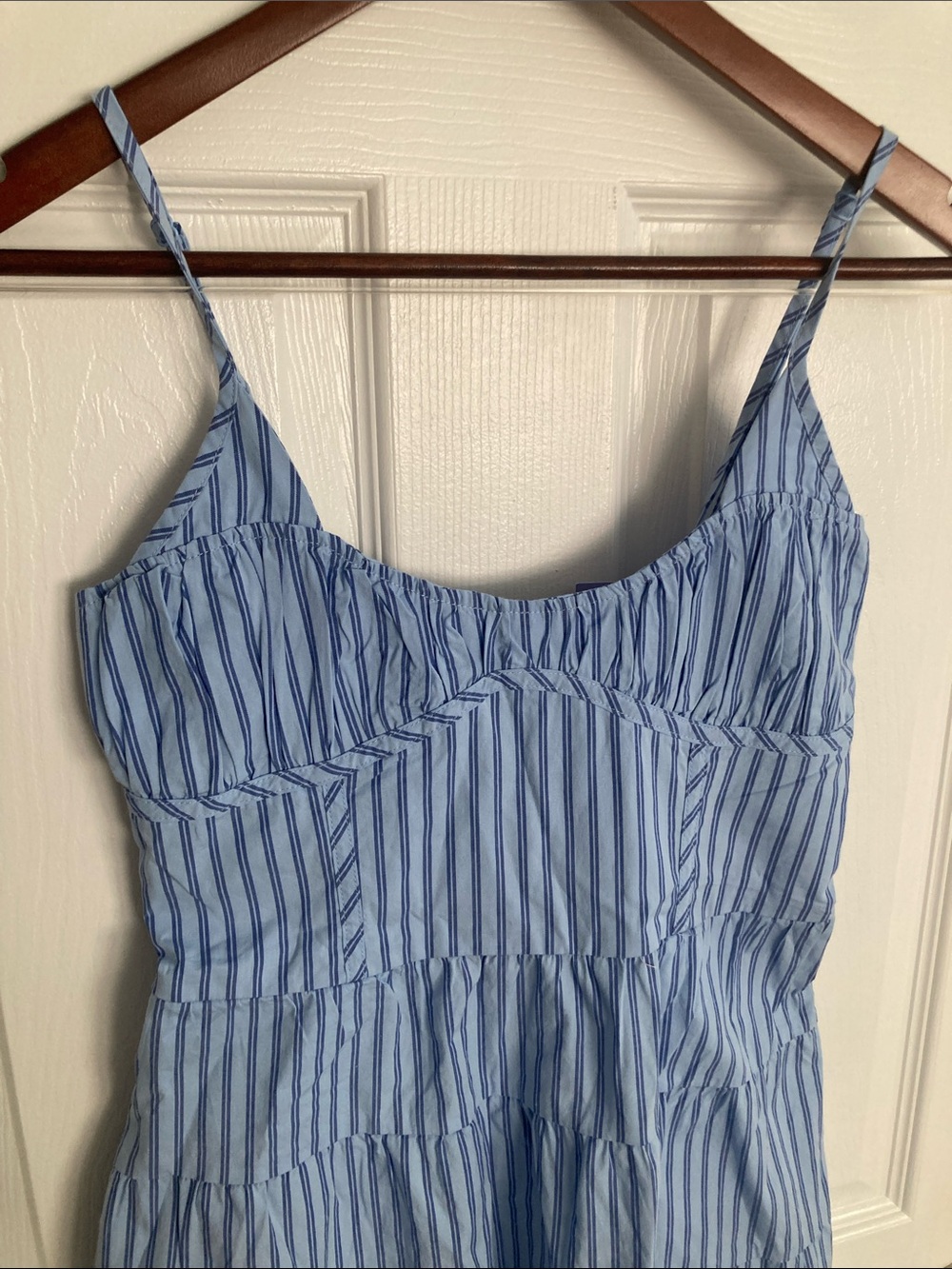 Striped Light Blue Mini Dress with Spaghetti Straps